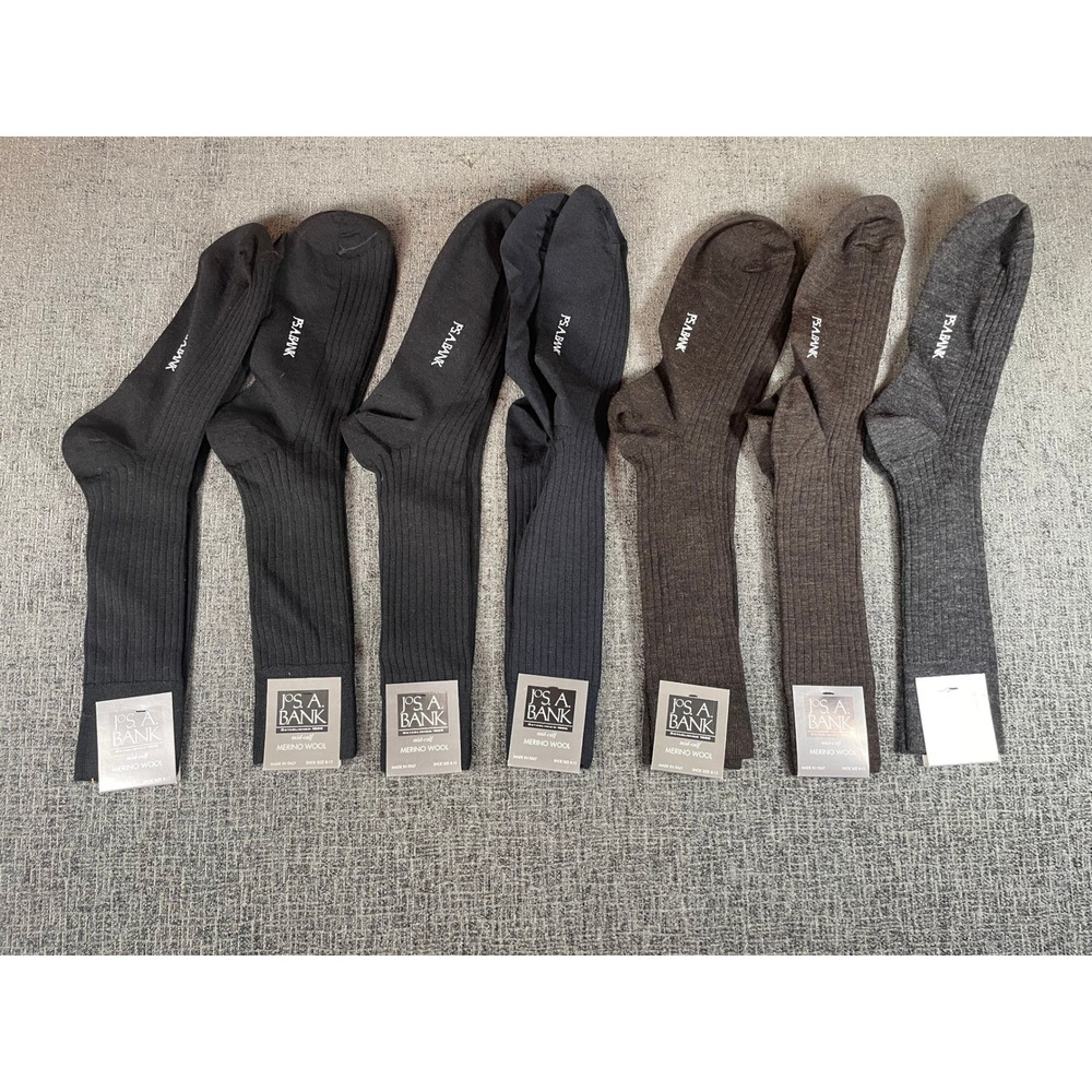 Jos A Bank 7 Pairs Mens Merino Wool Mid Calf Dress Socks Made in Italy 10-13
